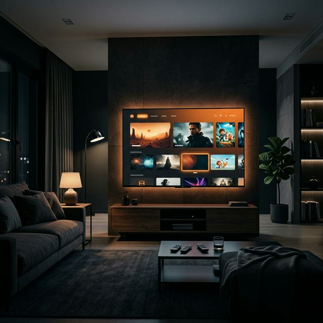 Picasso App running on Smart TV in dark living room