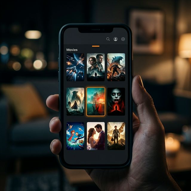 Picasso App movie library showing grid of film posters on dark interface
